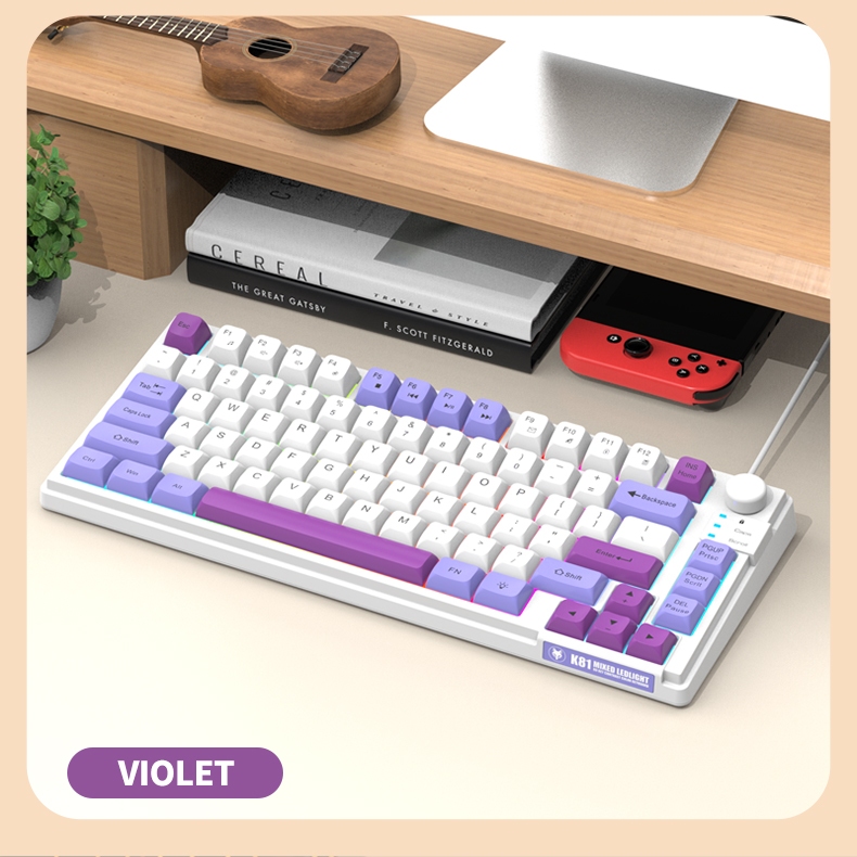 Bàn phím văn phòng chống ồn XUNFOX K81 led nền rainbow 81 phím silent kèm theo nút vặn chỉnh âm lượng và đèn led | BigBuy360 - bigbuy360.vn