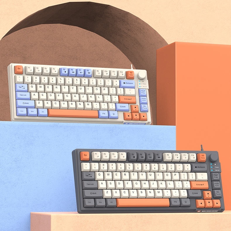 Bàn phím văn phòng chống ồn XUNFOX K81 led nền rainbow 81 phím silent kèm theo nút vặn chỉnh âm lượng và đèn led | BigBuy360 - bigbuy360.vn