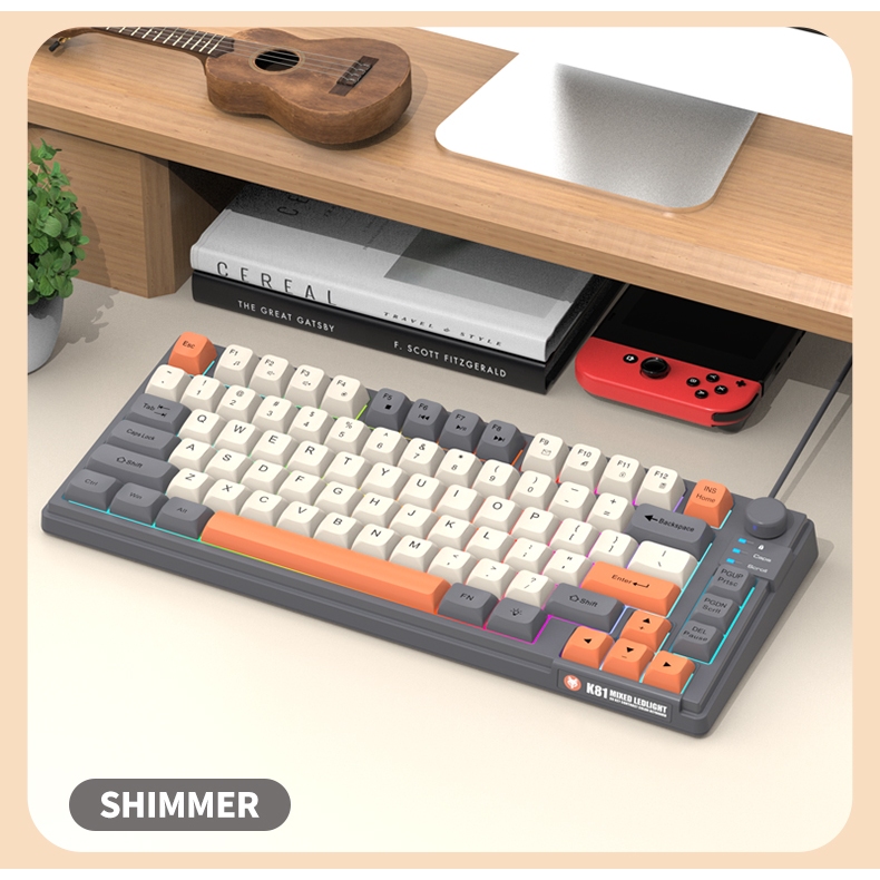 Bàn phím văn phòng chống ồn XUNFOX K81 led nền rainbow 81 phím silent kèm theo nút vặn chỉnh âm lượng và đèn led | BigBuy360 - bigbuy360.vn