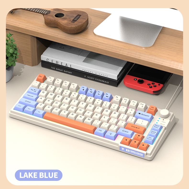 Bàn phím văn phòng chống ồn XUNFOX K81 led nền rainbow 81 phím silent kèm theo nút vặn chỉnh âm lượng và đèn led | BigBuy360 - bigbuy360.vn