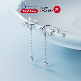 Bông tai bạc nữ s925 dáng dài tua rua phong cách Hàn Quốc cho phái nữ - B2488