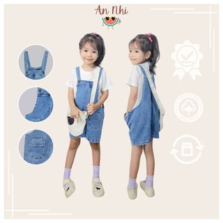 Yếm jean An Nhi, yếm jean bé gái dáng ngắn, phong cách Hàn Quốc, thời trang trẻ em, quần yếm bé trai bé gái