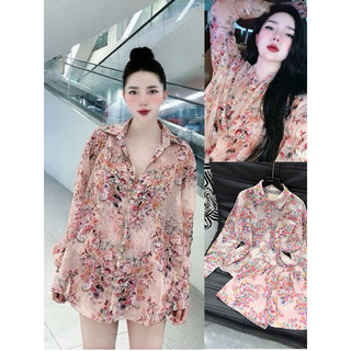Set Áo Sơ Mi Hoạ Tiết Hoa Loang Nổi Tinh Tế Mix Quần Short Tơ Mềm mịn Siêu Chất,Trendy Cực Xinh Dolldiva S81