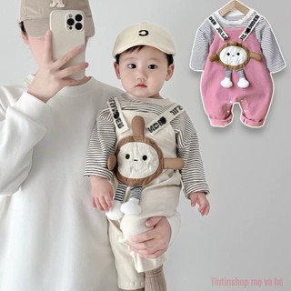 Bộ quần áo yếm cho bé trai bé gái chất nhung tăm sét yếm Quả Trứng Chân SLT128