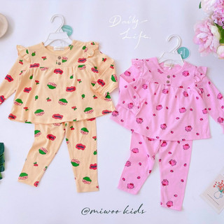 Bộ dài tay nhún bèo cực xinh/ đồ bộ cotton bozip mềm mịn dài tay cho bé gái