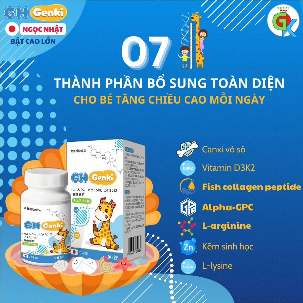 Viên nhai GH Genki Nhật Bản Hỗ Trợ Tăng Chiều Cao [1 hộp 90 viên]