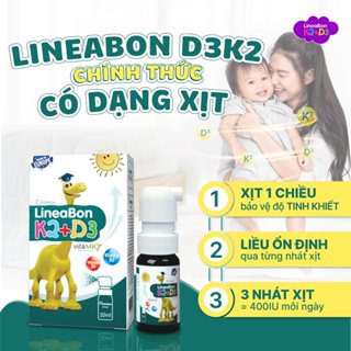 Lineabon D3 K2 Dạng Xịt Tiện Lợi - Hỗ Trợ Hấp Thu Canxi, Tăng Chiều Cao Cho Trẻ 10ml