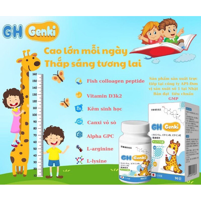 Viên nhai GH Genki Nhật Bản Hỗ Trợ Tăng Chiều Cao [1 hộp 90 viên]