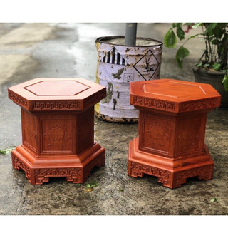 Đôn hoa sen lục giác - Đế kê tượng gỗ hương