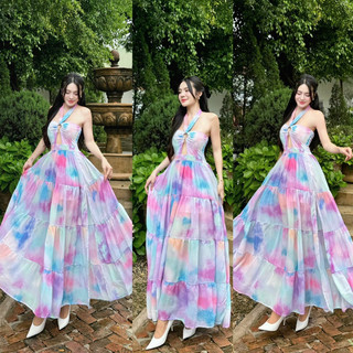 Đầm maxi đi biển khoen loang tím mẫu mới 2023 - maxingoclan