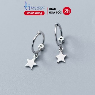 Khuyên tai bạc nữ s925 khuyên tròn thiết kế bông sao 5 cánh độc đáo xinh xắn - B2363