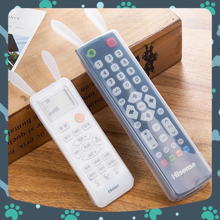 Set 2 Bọc Điều Khiển Tivi, Điều Hòa Bằng Nhựa Silicon Dẻo Trong Suốt Hình Tai Thỏ(1Lớn, 1 Nhỏ)