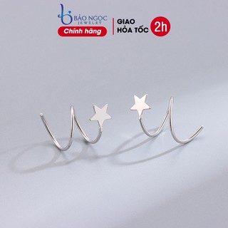 Bông tai bạc nữ s925 thiết kế ngôi sao năm cánh lò xo xoắn độc đáo phong cách Hàn Quốc - B2535