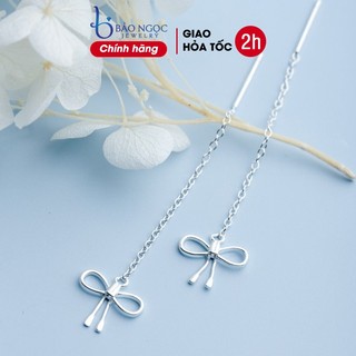 Khuyên tai nữ s925 dáng dài thiết kế hình nơ xinh đáng yêu - B2444 - Bảo Ngọc Jewelry