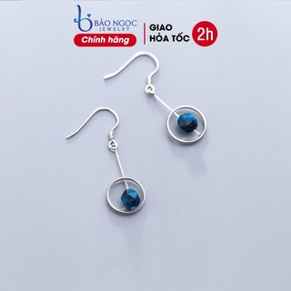 Bông tai bạc nữ s925 thiết kế khuyên tai móc dáng dài đính đá màu xanh - B2437 - Bảo Ngọc Jewelry