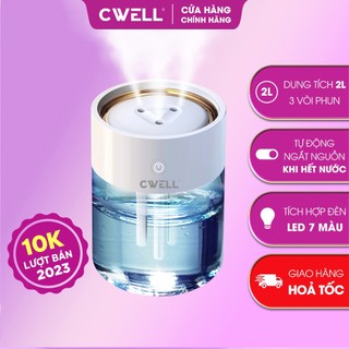 Máy phun sương mini 2 lít CWell, máy tạo ẩm 3 vòi phun siêu mạnh, phun liên tục 12H, đèn Led 7 màu