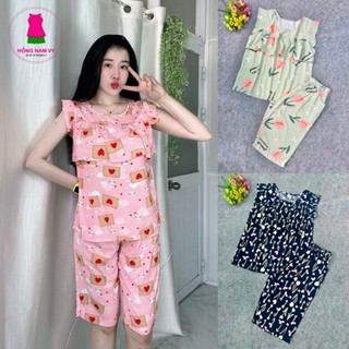 Bộ tole lanh nữ mặc nhà có Bèo Ngực lửng cánh tiên 48-75kg tole 2 da mịn đẹp