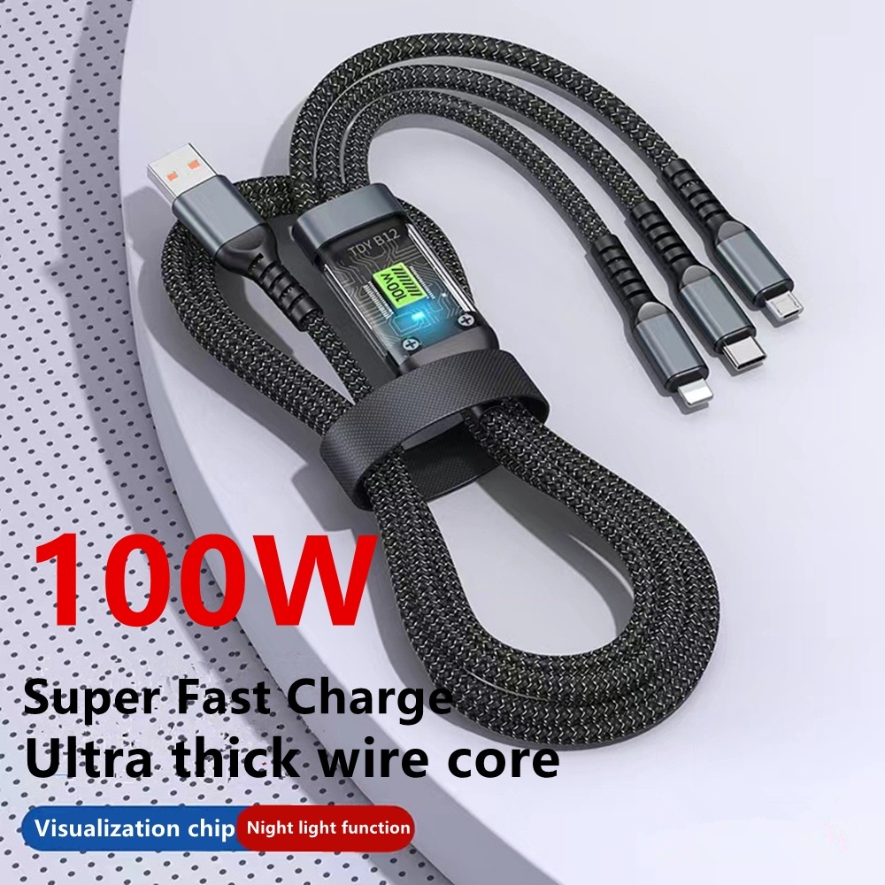 Cáp Sạc Siêu Tốc 100W 3 Trong 1 6A Micro Usb Type C Sạc Nhanh Type-C