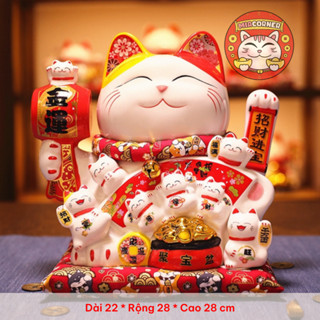 Mèo thần tài vẫy tay may mắn làm từ gốm sứ cao cấp - Size 29 cm