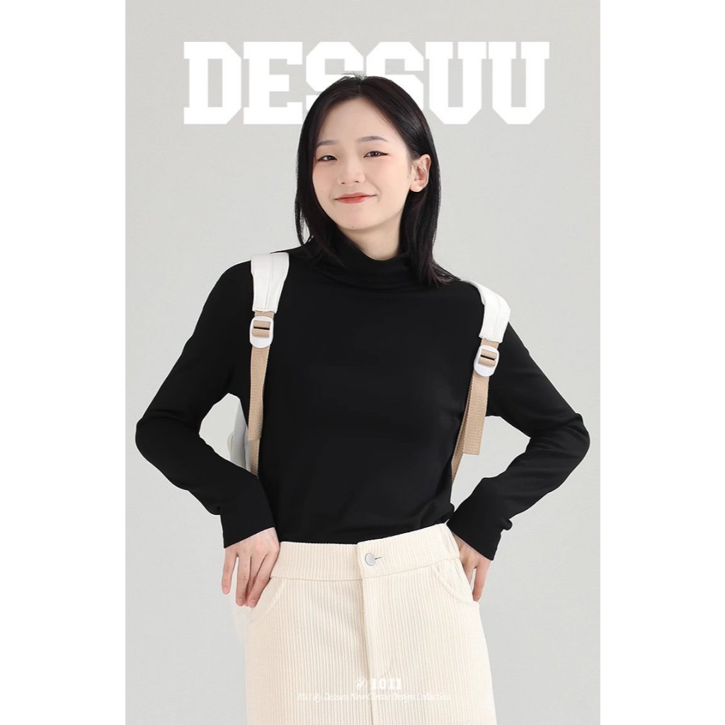 Áo nỉ Dessuu dài tay cổ tròn cao basic màu đen
