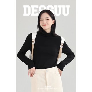Áo nỉ Dessuu dài tay cổ tròn cao basic màu đen