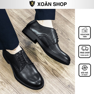 Giày Da Nam Derby Da bò nappa cao cấp trẻ trung đế cao su đúc chắc chắn cao 3,5cm Bảo Hành 24 tháng  g079 đen