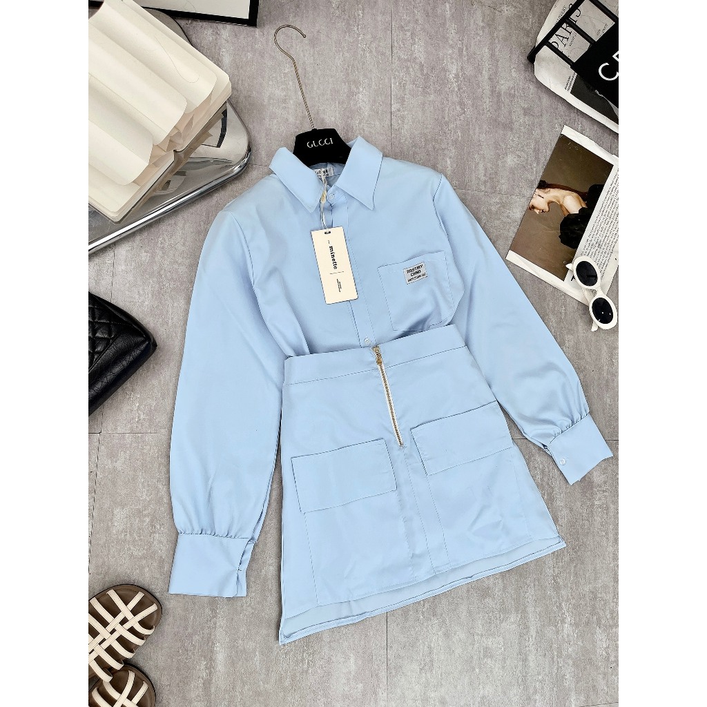 Set Váy Nữ - Set Đồ Nữ Áo Sơ Mi Dài Tay Mix Chân Váy Chữ A Công Sở Xinh Xỉu Ngọc Tuấn Store | BigBuy360 - bigbuy360.vn