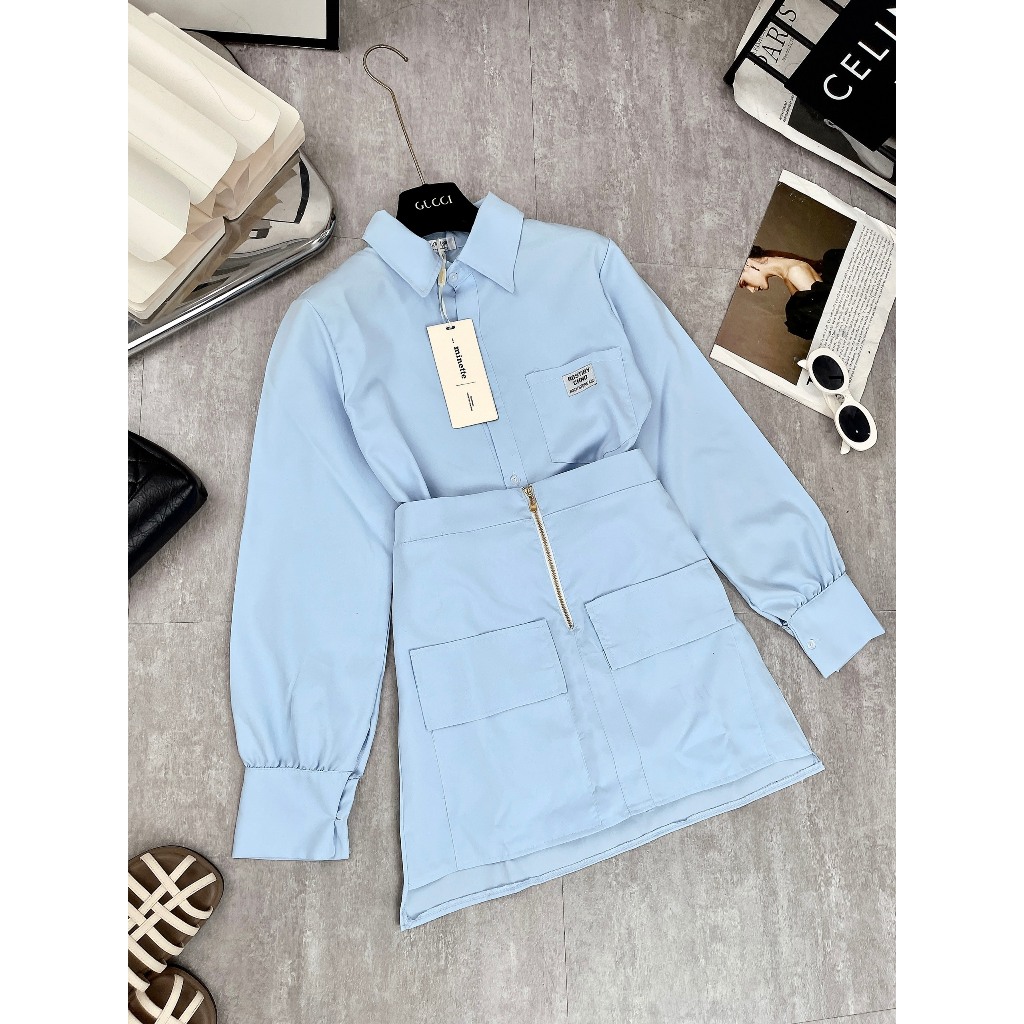 Set Váy Nữ - Set Đồ Nữ Áo Sơ Mi Dài Tay Mix Chân Váy Chữ A Công Sở Xinh Xỉu Ngọc Tuấn Store | BigBuy360 - bigbuy360.vn