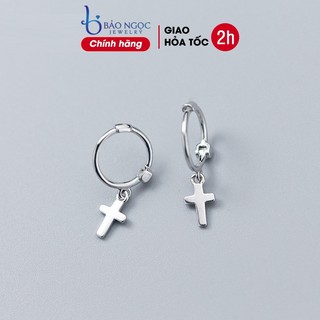 Bông tai bạc nữ s925 dáng chữ thập nhỏ xinh cho nam nữ - B2531 - Bảo Ngọc Jewelry