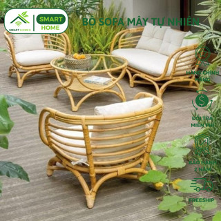 Bộ sofa mây tự nhiên SMARTHOMES cao cấp dùng phòng khách ban công sân vườn kèm nệm bảo hành 2 năm