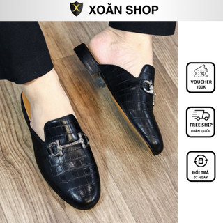 Giày sục nam da bò đế phip gỗ mẫu mã độc bản siêu đẹp cực chắc chắn bền bỉ bảo hành 12 tháng Mã X139 màu đen