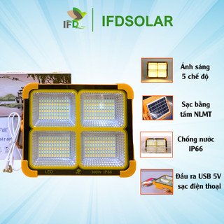 Đèn led năng lượng mặt trời đa năng cầm tay aifanda 300w, đèn tích điện nlmt- chống nước, 5 chế độ sáng, tặng dây sạc