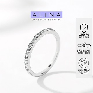 Nhẫn nữ bạc 925 nữa vòng đá đá lấp lánh đơn giản alina phụ kiện trang sức bạc 0731 l11