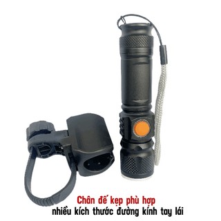 Combo Đèn Pha Xe Đạp LED Q5 Gắn Phía Trước Có Sạc USB (Kèm Chân Đế Gắn Đèn Pin) Và Đèn LED Cảnh Báo Sau Màu Xanh MLH