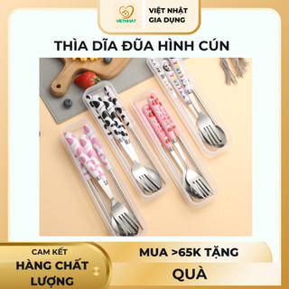 Bộ thìa dĩa đũa cá nhân hình cún - thìa dĩa đũa inox loại đẹp dành cho chị em