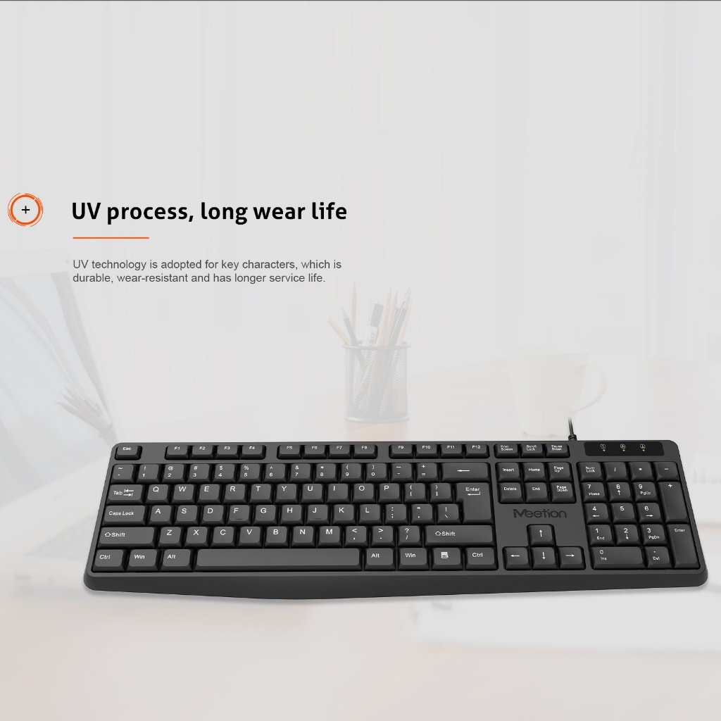 Bàn phím văn phòng chống ồn K200 MeeTion 104 phím thiết kế Ergonomic keycap gia công UV độ bền cao | BigBuy360 - bigbuy360.vn