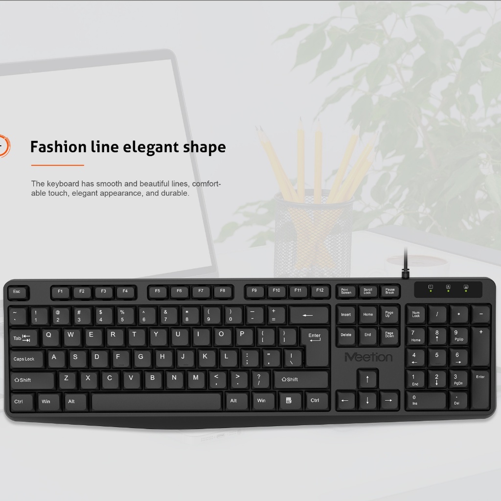 Bàn phím văn phòng chống ồn K200 MeeTion 104 phím thiết kế Ergonomic keycap gia công UV độ bền cao | BigBuy360 - bigbuy360.vn