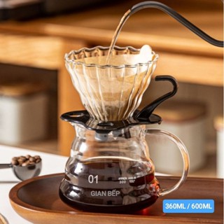 Bình thủy tinh kèm phễu V60 pha cà phê Pour Over 360ML