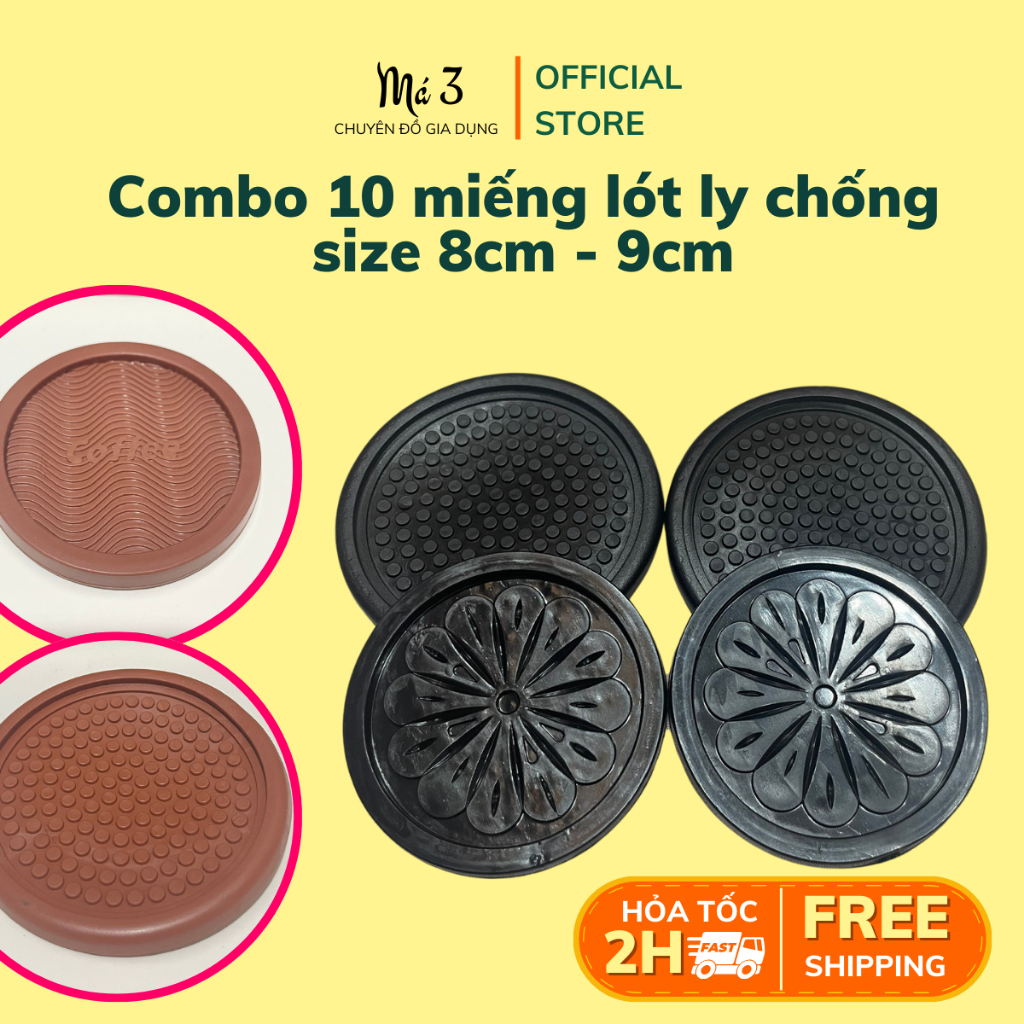 Combo 10 Miếng Lót Ly Nhựa Dẻo Chống Trượt 8cm & 9cm - Đế Lót Cốc Chống Thấm, Dễ Vệ Sinh