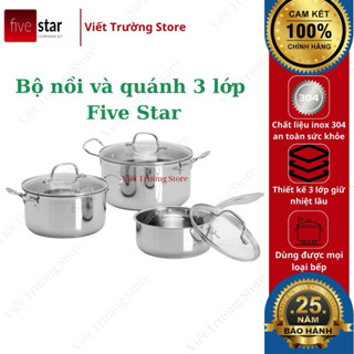 Bộ nồi inox 304 đáy liền khối Fivestar FPB3002 nắp kính, chính hãng, độ bền cao