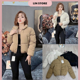 Áo Phao Nữ Dáng Ngắn Chất Nhung Lì Cổ Cao Có Dây Rút Áo Khoác Phao Nữ Crotop Áo Phao Mùa Đông 3 Màu Áo Phao Béo Không Mũ