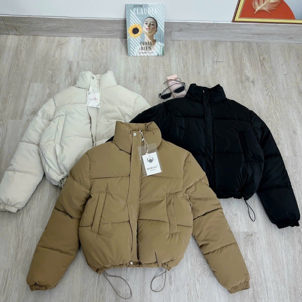 Áo Phao Nữ Dáng Ngắn Chất Nhung Lì Cổ Cao Có Dây Rút Áo Khoác Phao Nữ Crotop Áo Phao Mùa Đông 3 Màu Áo Phao Béo Không Mũ | BigBuy360 - bigbuy360.vn