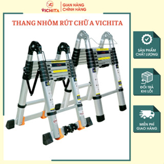 Thang Nhôm Rút Đôi Chữ A VICHITA 3m8 - 4m4 - 5m - 5m6 - 6m6 - Ống Thang Nhôm Đúc Liền Khối Cao Cấp