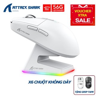 [BH 6t] Chuột Bluetooth Không Dây Chip PAW3395 Attack Shark X6 Dock Sạc RGB Không Dây Siêu Nhẹ