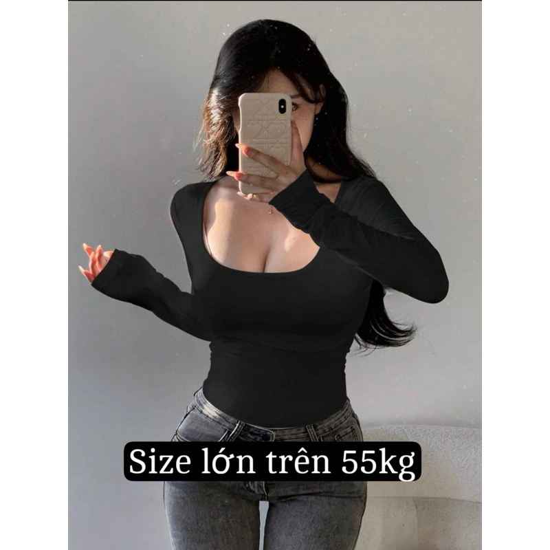    BIGSIZE TRÊN 55KG   AMS27 ÁO THUN COTTON CỔ VUÔNG TAY DÀI bigsize nữ 