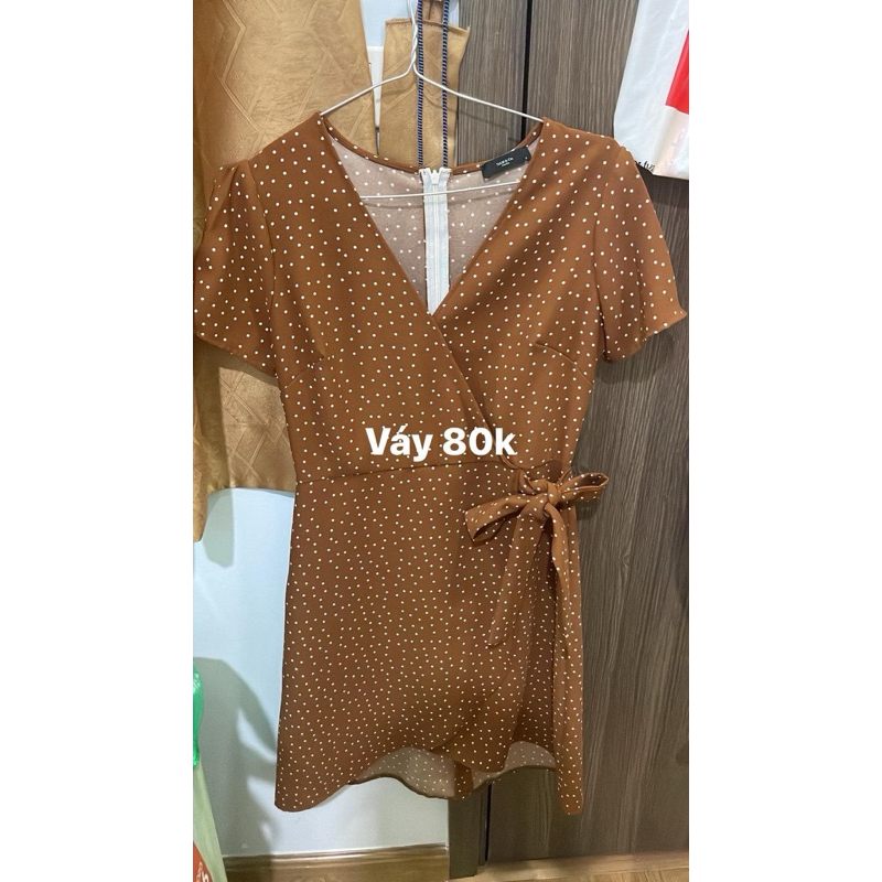 (pass) Váy chấm bi công sở dáng ngắn thắt nơ Nam&co chất dày dặn