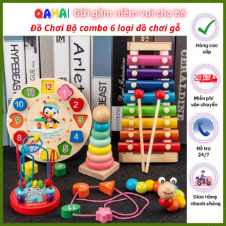 Combo 6 món đồ chơi gỗ montessori thông minh phát triển trí tuệ cho bé