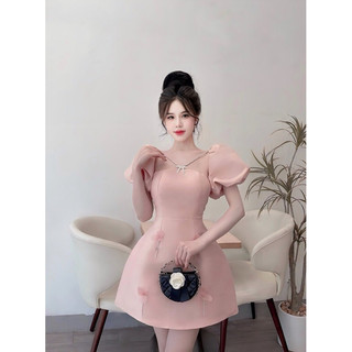 Đầm Tafta Cổ Chéo Tay Bồng