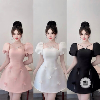 Đầm Tafta Cổ Chéo Tay Bồng