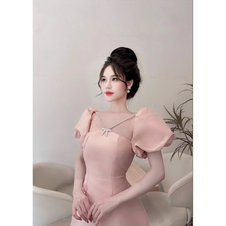 Đầm Tafta Cổ Chéo Tay Bồng